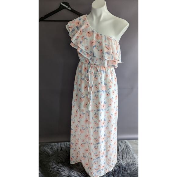 Miami Floral One Shoulder Flutter Flowy Maxi Dress Sz Small - Picture 1 of 7